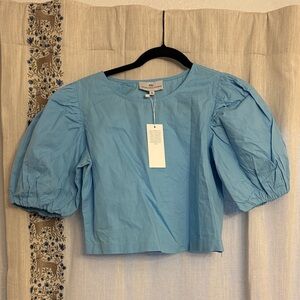 Elegant Sky Blue Puff Sleeve Blouse